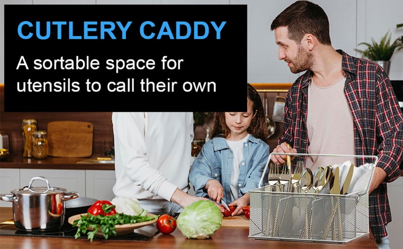 YBM HOME Mesh Silver Condiment Caddy/Kitchen Supply, Utensil, Silverware Organizer Cutlery Holder Flatware Storage Napkin Holder (Silver, 1) - Image 4